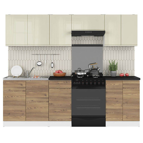 JUNONA LINE 240 BBL Kitchen Set Sibiu Gold Larch / Vanilla Gloss
