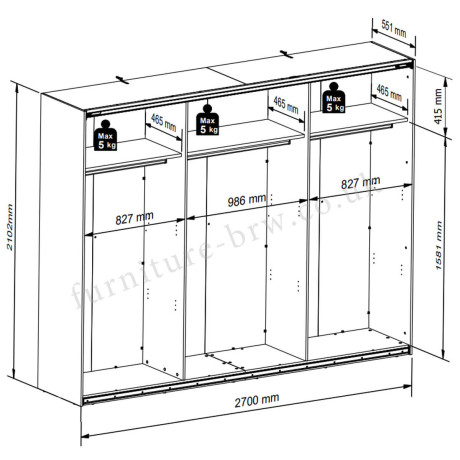SZF/270/210/3M GLAMOUR BRW Sliding Door Wardrobe