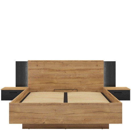 LOZ/160 MAIO BRW King Size Lift Up Storage Bed with Built-in Bedside Tables