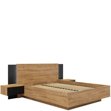 LOZ/160 MAIO BRW King Size Lift Up Storage Bed with Built-in Bedside Tables