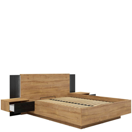 LOZ/160 MAIO BRW King Size Lift Up Storage Bed with Built-in Bedside Tables