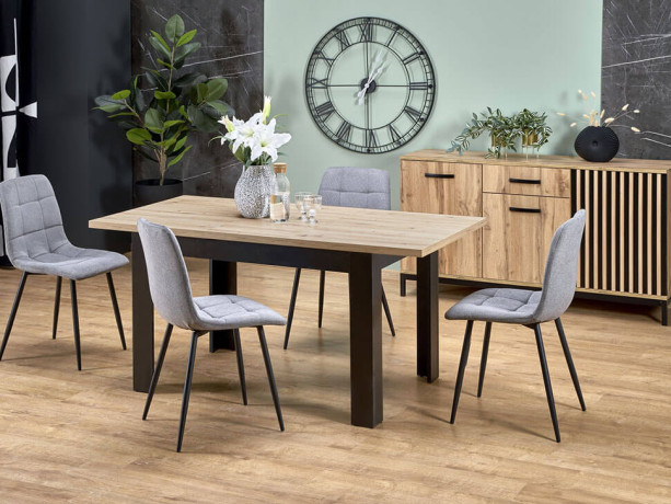 BAGIO HALMAR Unfolded Rectangular Dining Table with Artisan Oak Top and Black Legs