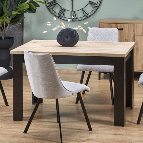 BAGIO HALMAR Unfolded Rectangular Dining Table with Artisan Oak Top and Black Legs