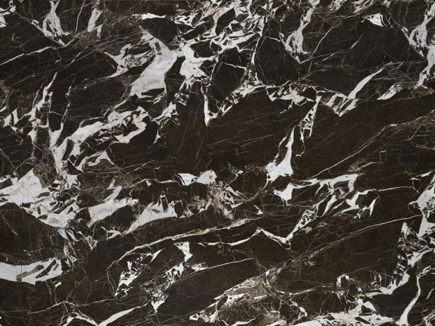 HILARIO HALMAR Unfolded Rectangular Dining Table with Black Marble Stone Top and Black Metal Legs