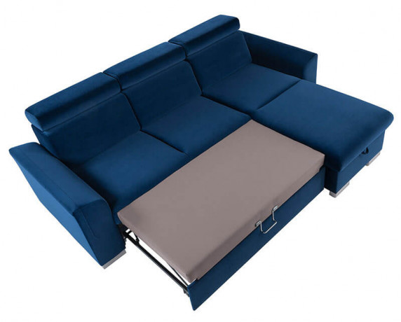 EVIA 2F BRW Corner Sofa Bed Blue Solo