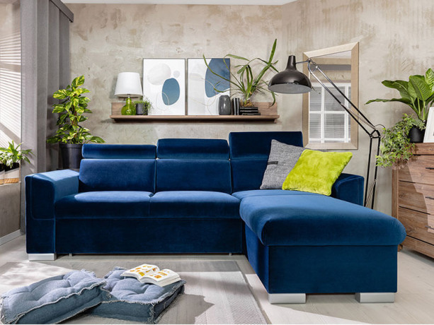 EVIA 2F BRW Corner Sofa Bed Blue Solo