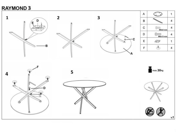 RAYMOND 3 HALMAR Round Dining Table with White Marble Glass Top and Chrome Metal Legs