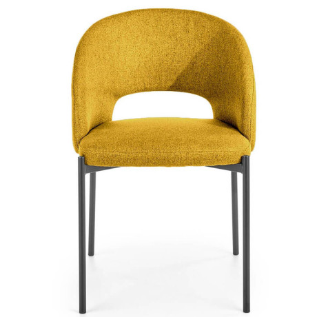 K373 HALMAR Upholstered Dining Chair in Mustard Fabric with Curved Backrest and Metal Legs