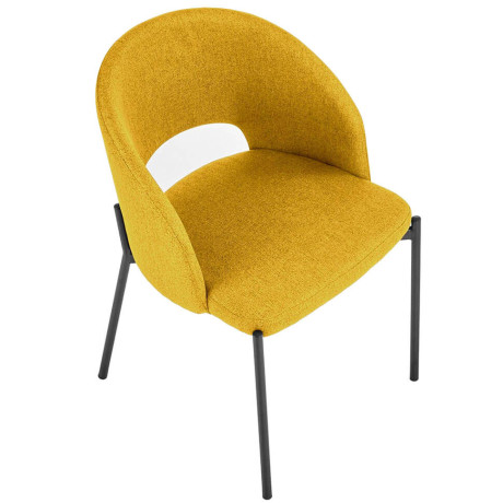 K373 HALMAR Upholstered Dining Chair in Mustard Fabric with Curved Backrest and Metal Legs