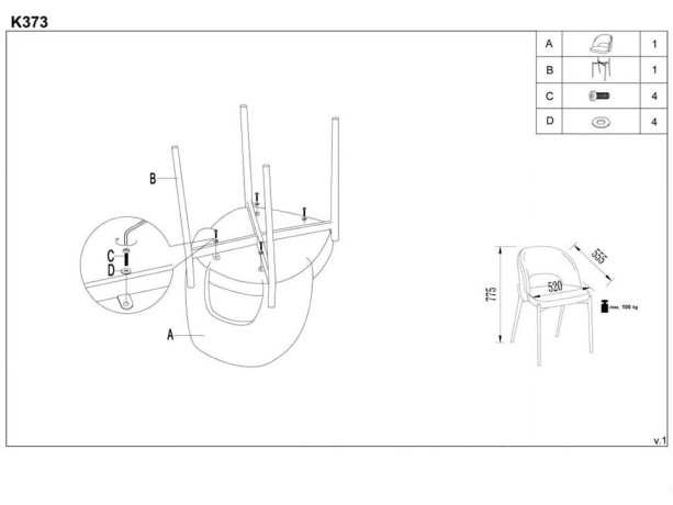 K373 HALMAR Upholstered Dining Chair in Mustard Fabric with Curved Backrest and Metal Legs