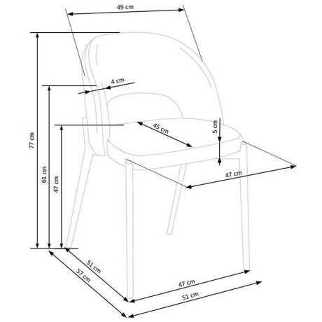 K373 HALMAR Upholstered Dining Chair in Mustard Fabric with Curved Backrest and Metal Legs
