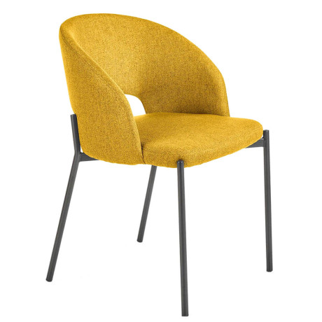 K373 HALMAR Upholstered Dining Chair in Mustard Fabric with Curved Backrest and Metal Legs