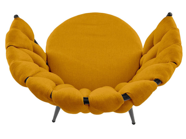 K516 HALMAR Upholstered Dining Chair in Mustard Fabric with Semicircular Backrest and Metal Legs