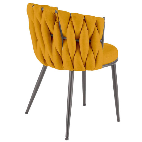 K516 HALMAR Upholstered Dining Chair in Mustard Fabric with Semicircular Backrest and Metal Legs