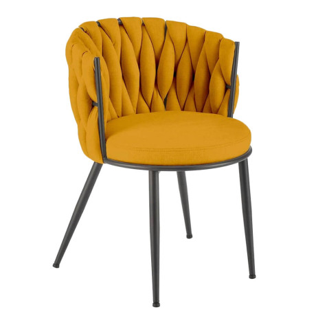 K516 HALMAR Upholstered Dining Chair in Mustard Fabric with Semicircular Backrest and Metal Legs