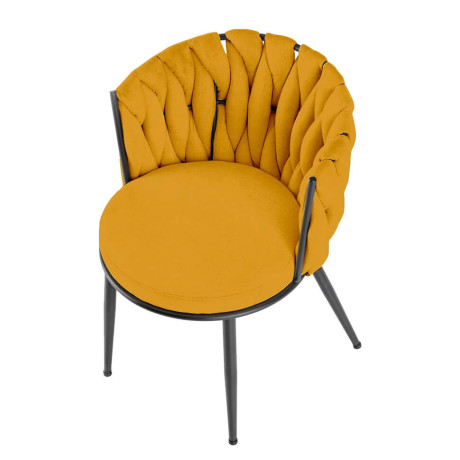 K516 HALMAR Upholstered Dining Chair in Mustard Fabric with Semicircular Backrest and Metal Legs