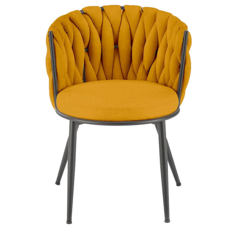 K516 HALMAR Upholstered Dining Chair in Mustard Fabric with Semicircular Backrest and Metal Legs