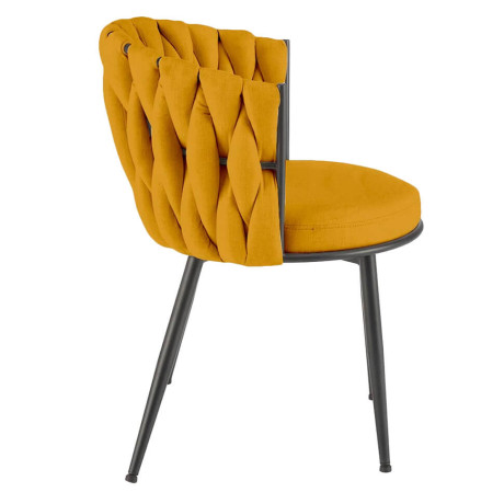 K516 HALMAR Upholstered Dining Chair in Mustard Fabric with Semicircular Backrest and Metal Legs