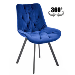 K519 HALMAR Swivel Upholstered Dining Chair in Dark Blue Fabric with Metal Legs