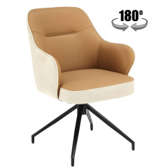 K527 HALMAR Swivel Upholstered Dining Chair in Brown Eco Leather & Beige Fabric with Metal Legs