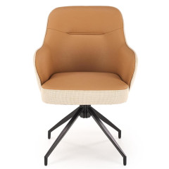 K527 HALMAR Swivel Upholstered Dining Chair in Brown Eco Leather & Beige Fabric with Metal Legs