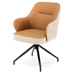 K527 HALMAR Swivel Upholstered Dining Chair in Brown Eco Leather & Beige Fabric with Metal Legs