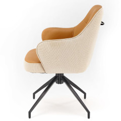 K527 HALMAR Swivel Upholstered Dining Chair in Brown Eco Leather & Beige Fabric with Metal Legs