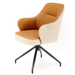 K527 HALMAR Swivel Upholstered Dining Chair in Brown Eco Leather & Beige Fabric with Metal Legs