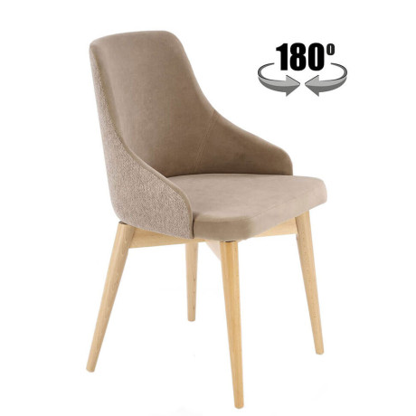 MALAGA HALMAR Swivel Upholstered Wooden Dining Chair in Beige Fabric with Beech Legs