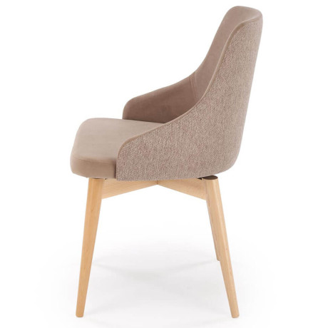 MALAGA HALMAR Swivel Upholstered Wooden Dining Chair in Beige Fabric with Beech Legs