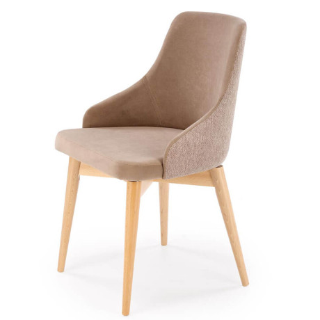 MALAGA HALMAR Swivel Upholstered Wooden Dining Chair in Beige Fabric with Beech Legs