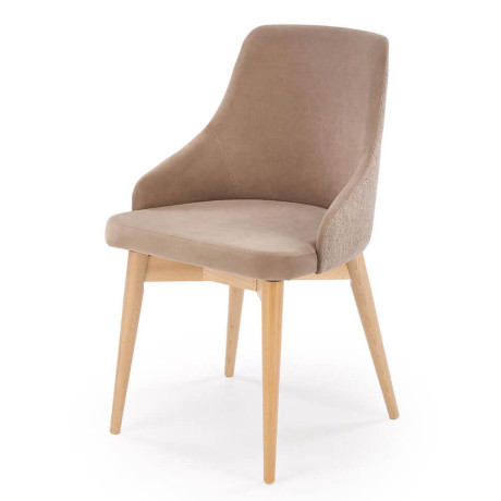 MALAGA HALMAR Swivel Upholstered Wooden Dining Chair in Beige Fabric with Beech Legs