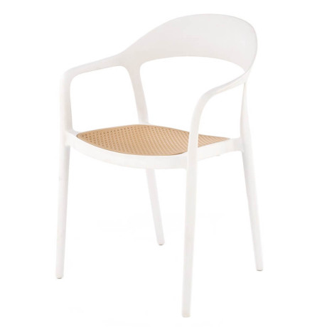K530 HALMAR Plastic Outdoor Stacking Dining Chair White / Natural with Semicircular Backrest 