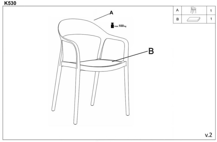 K530 HALMAR Plastic Outdoor Stacking Dining Chair White / Natural with Semicircular Backrest 
