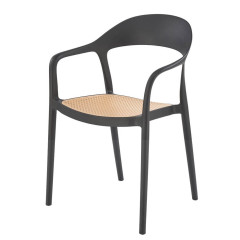K530 HALMAR Plastic Outdoor Stacking Dining Chair Black / Natural with Semicircular Backrest