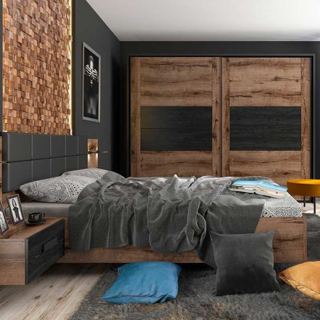 LOZ/180/A KASSEL BRW Bed with Storage and built-in Bedside Tables