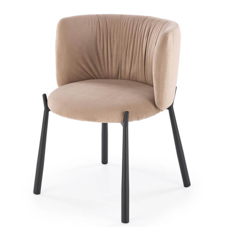 K531 HALMAR Upholstered Dining Chair in Beige Fabric with Semicircular Backrest and  Metal Legs
