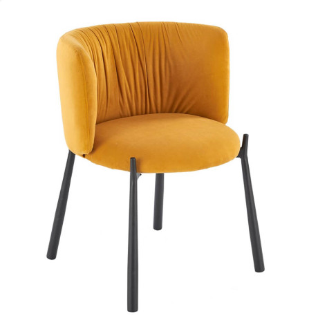 K531 HALMAR Upholstered Dining Chair in Mustard Fabric with Semicircular Backrest and Metal Legs