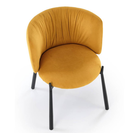 K531 HALMAR Upholstered Dining Chair in Mustard Fabric with Semicircular Backrest and Metal Legs