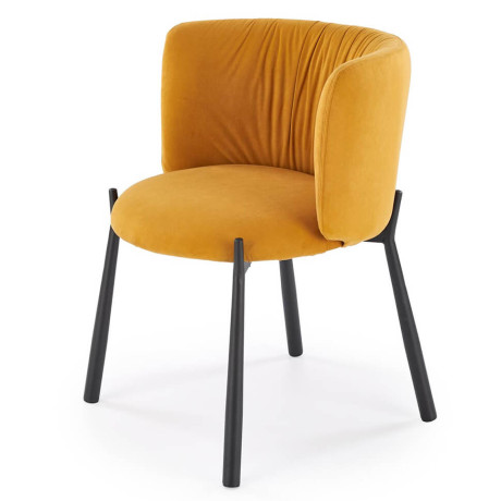 K531 HALMAR Upholstered Dining Chair in Mustard Fabric with Semicircular Backrest and Metal Legs