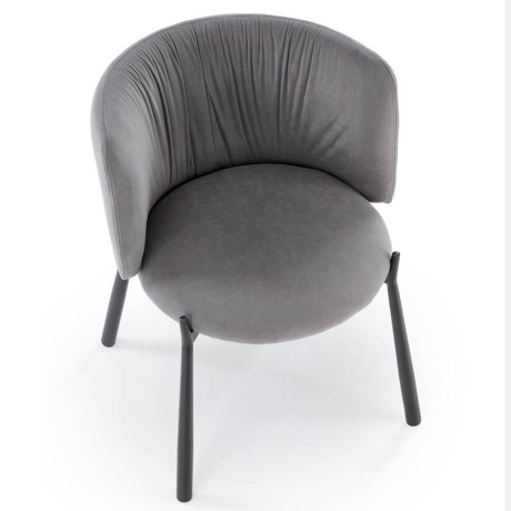 K531 HALMAR Upholstered Dining Chair in Grey Fabric with Semicircular Backrest and  Metal Legs