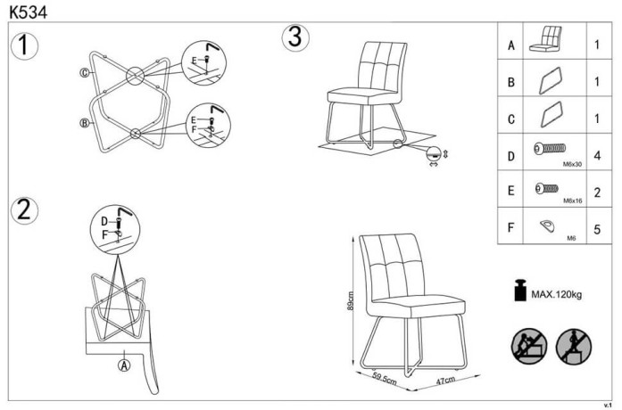 K534 HALMAR Upholstered Dining Chair in Grey Fabric with Metal Legs