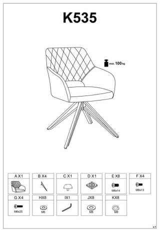 K535 HALMAR Swivel Upholstered Dining Chair in Dark Green Fabric with Metal Legs