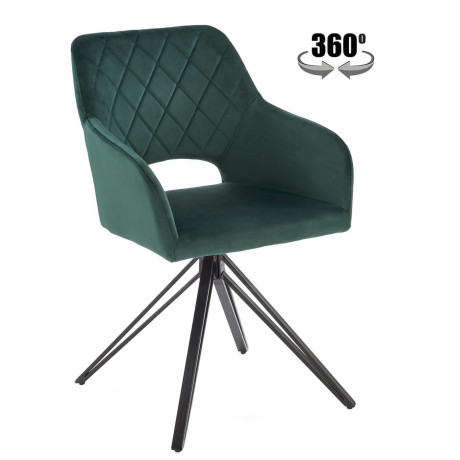 K535 HALMAR Swivel Upholstered Dining Chair in Dark Green Fabric with Metal Legs