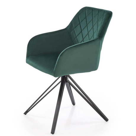 K535 HALMAR Swivel Upholstered Dining Chair in Dark Green Fabric with Metal Legs
