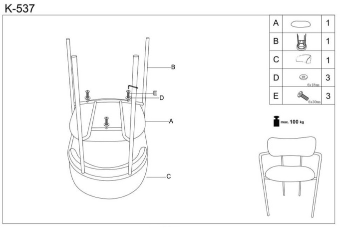 K537 HALMAR Upholstered Dining Chair in Grey Fabric with Chrome Metal Legs