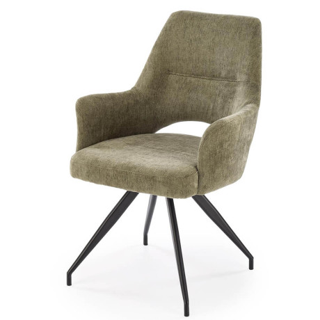K542 HALMAR Swivel Upholstered Dining Chair in Olive Fabric with Metal Legs