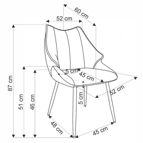 K543 HALMAR Upholstered Dining Chair in Grey Fabric with Metal Legs