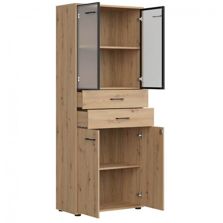 REG2D2W2S/200/Z SPACE OFFICE BRW Glass-Fronted Cabinet with Lock