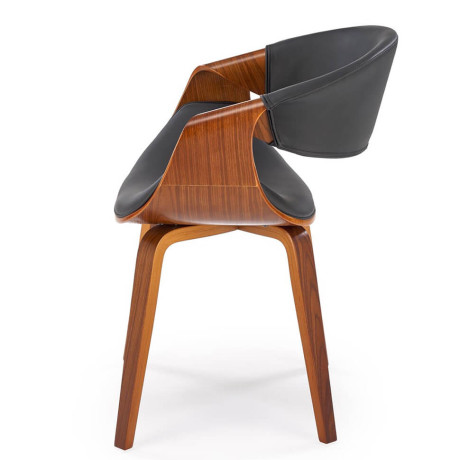 K544 HALMAR Upholstered Wooden Dining Chair in Black Eco Leather with Walnut Frame